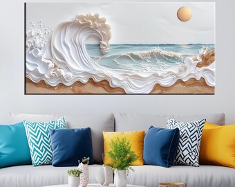 Large Wave Canvas Print | Ocean Wall Art | Beach Inspired Decor | Tranquil Seascape for Living Room | Modern Coastal Canvas Artwork md374