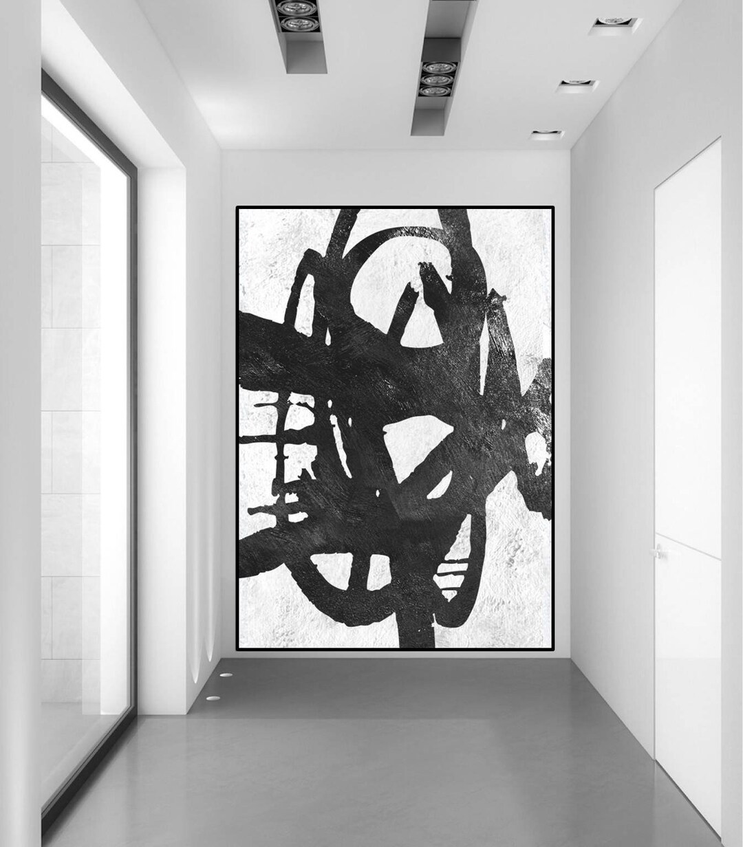 Black and White Abstract Painting on Canvas Extra Large Canvas Art ...