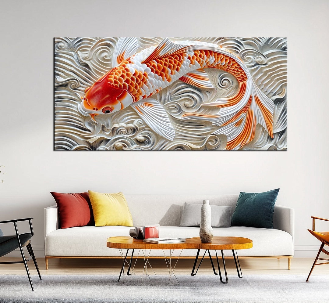 Elegant Koi Fish Canvas Print | Japanese Inspired Art | Intricate Water ...