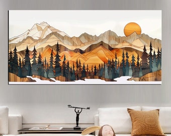 Wood Inspired Mountain Range Wall Art | Set of 3 Wood Panels | Modern Nursery Decor | Large Rustic Wall Art | Wooden Effect Artwork md47