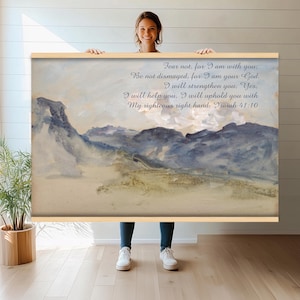 Isaiah 41:10 Christian Wall Art | Fear Not Bible Verse Canvas Print | Watercolor Mountain Tapestry | Inspirational Faith Decor hn378