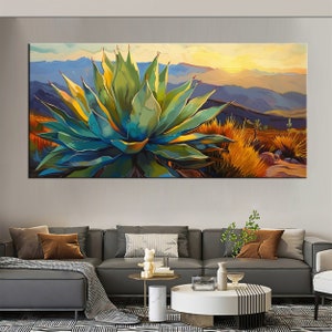 Large Framed Canvas Print of Colorful Agave Plant, Vibrant Desert Landscape Art, Botanical Wall Decor, Succulent Painting, Nature Art md147