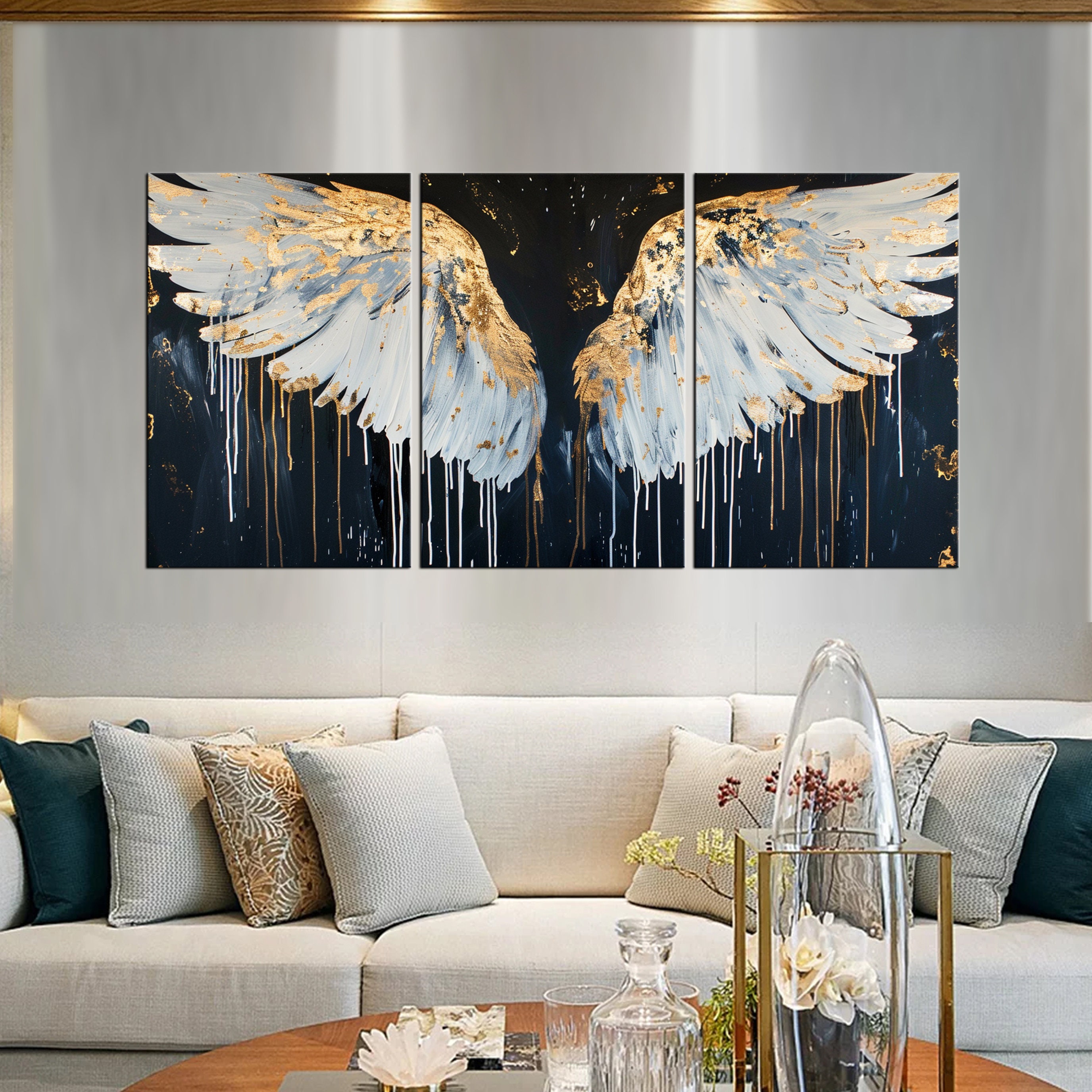 Angel Wings Canvas Wall Art - Abstract Oil Painting Canvas Print ...