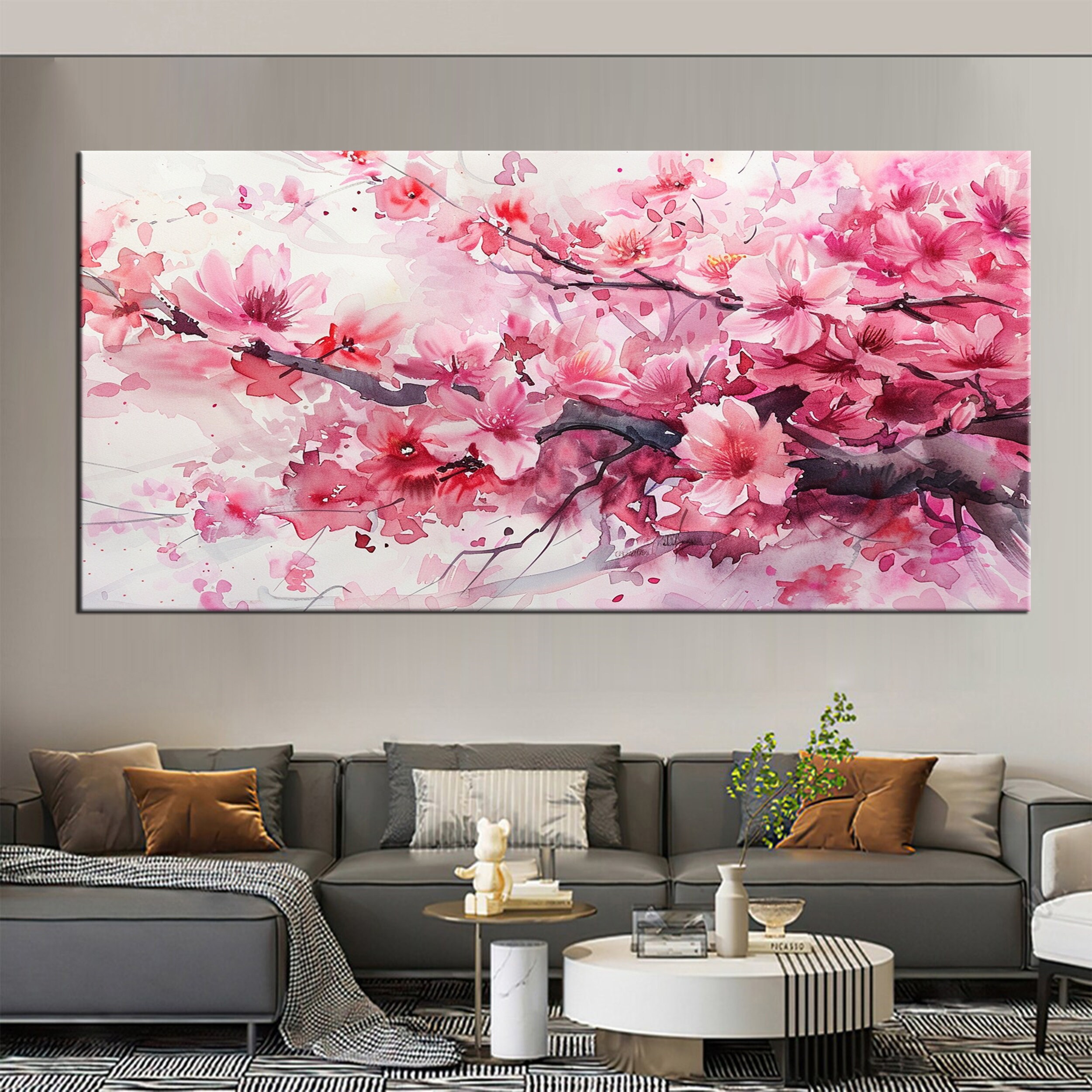 Framed Cherry Blossom Canvas Print- Beautiful Pink Floral Wall Art ...