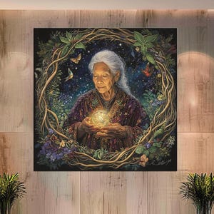 Mother Gaia Canvas Print – Enchanted Spiritual Art of Earth Mother with Glowing Orb for Mythology-Inspired Nature-Inspired Home Decor md294