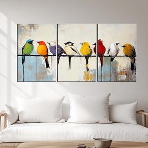 Colorful Birds Canvas Print | Large Wall Art for Living Room | Vibrant Bird Painting Decor | Modern Nature-Inspired Home Art md398