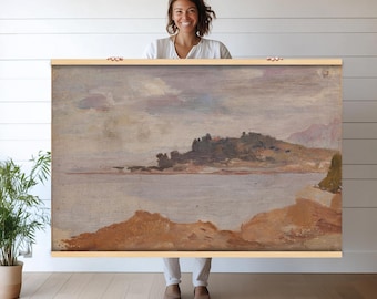 Coastal Impressionist Canvas Print | Seaside Landscape Wall Hanging | Oversized Ocean View Tapestry for Home & Office Decor Art h327