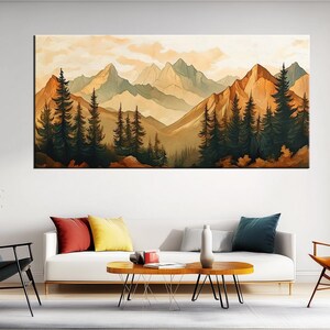Mountain Sunrise Canvas Print | Tranquil Mountain Landscape with Tall Pine Trees | Rustic Wall Art for Nature-Inspired Home Décor md306