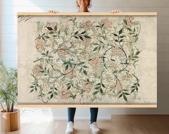 William Morris Floral Pattern Canvas Print | Extra Large Wall Hanging | Oversized Vintage Botanical Art Tapestry for Home Office Decor hn49