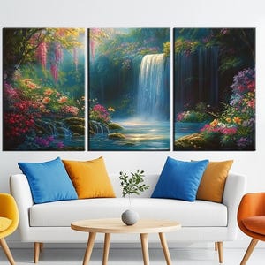 Enchanting Waterfall Canvas Print | Large Wall Art | Nature Waterfall Landscape | Christmas Gift | Tranquil Forest Canvas Decor Art m389