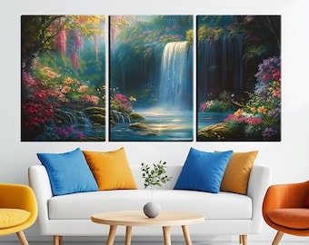 Enchanting Waterfall Canvas Print | Large Wall Art | Nature Waterfall Landscape | Christmas Gift | Tranquil Forest Canvas Decor Art m389