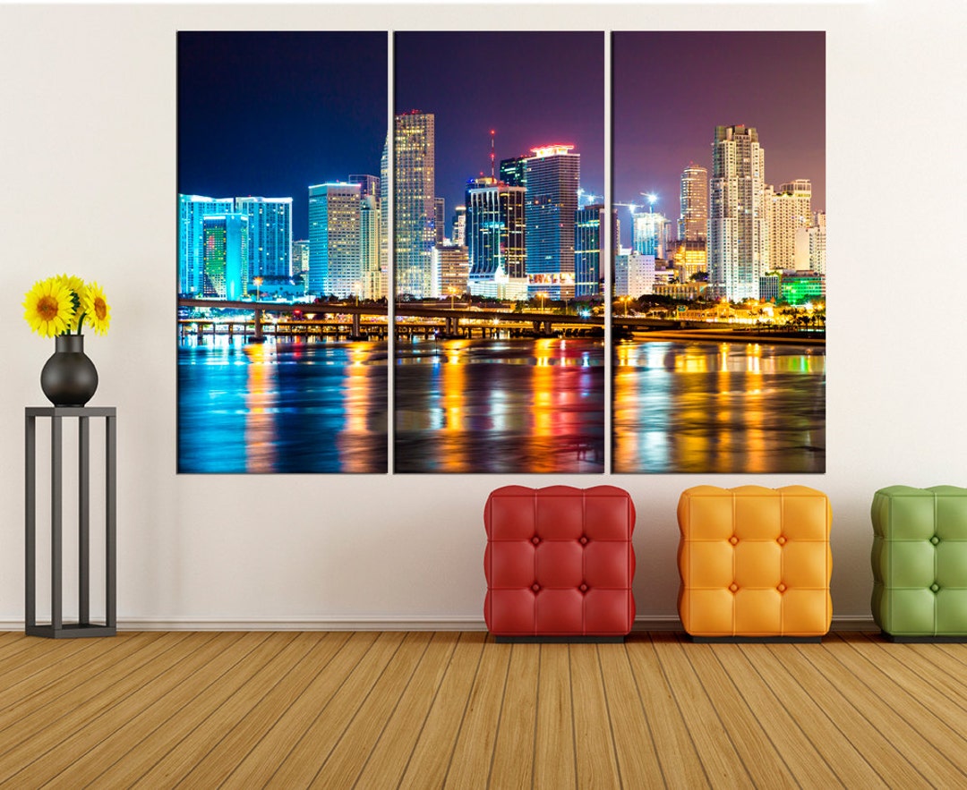 Miami Skyline Wall Art Miami Canvas Print Miami Wall Decor Etsy