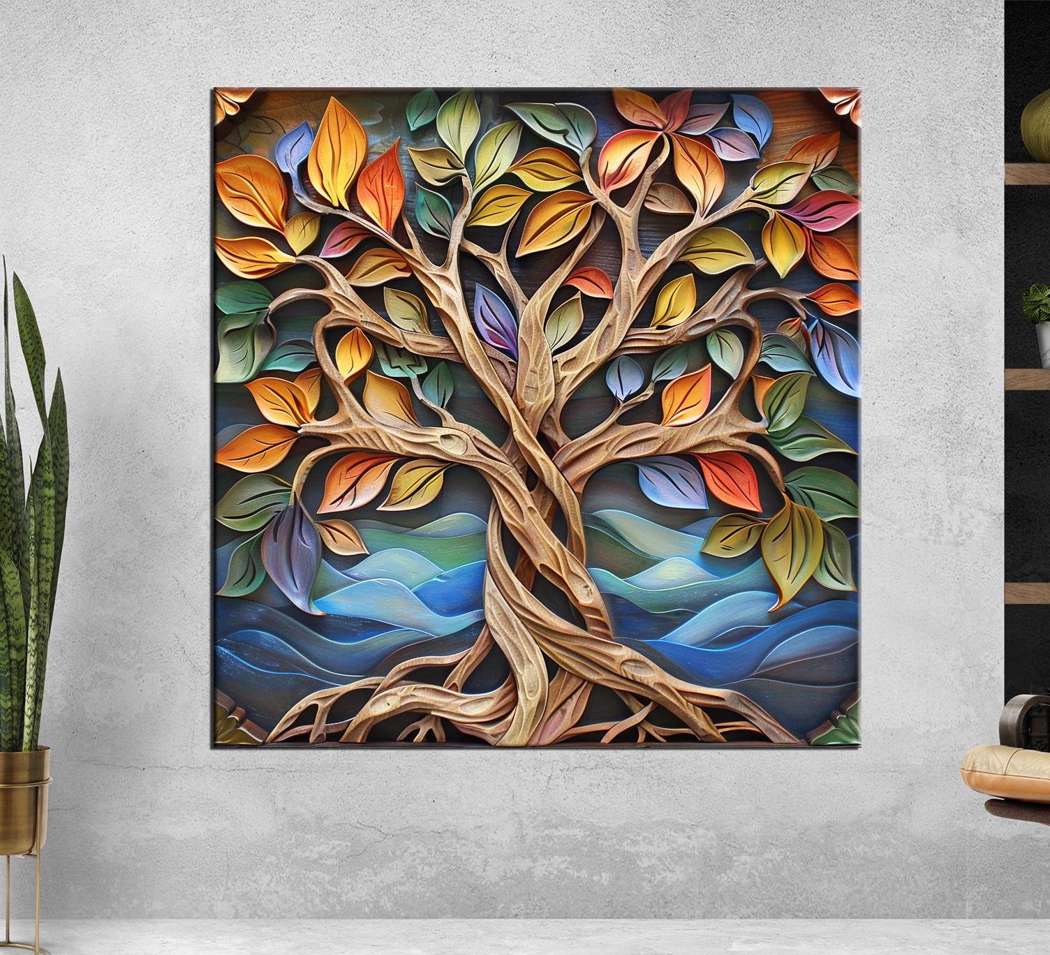 絵画 TREE Colorful Tree of Life Canvas Print | 3D Nature Wall Art | Large
