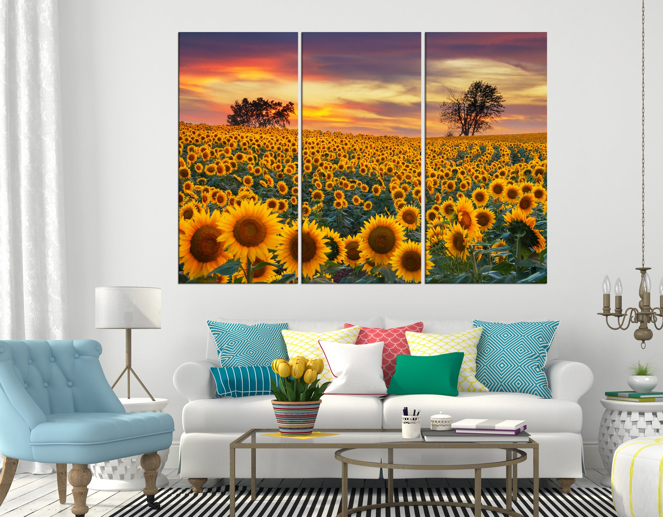 Sunflower Canvas Print Floral Wall Art Sets Floral Wall - Etsy