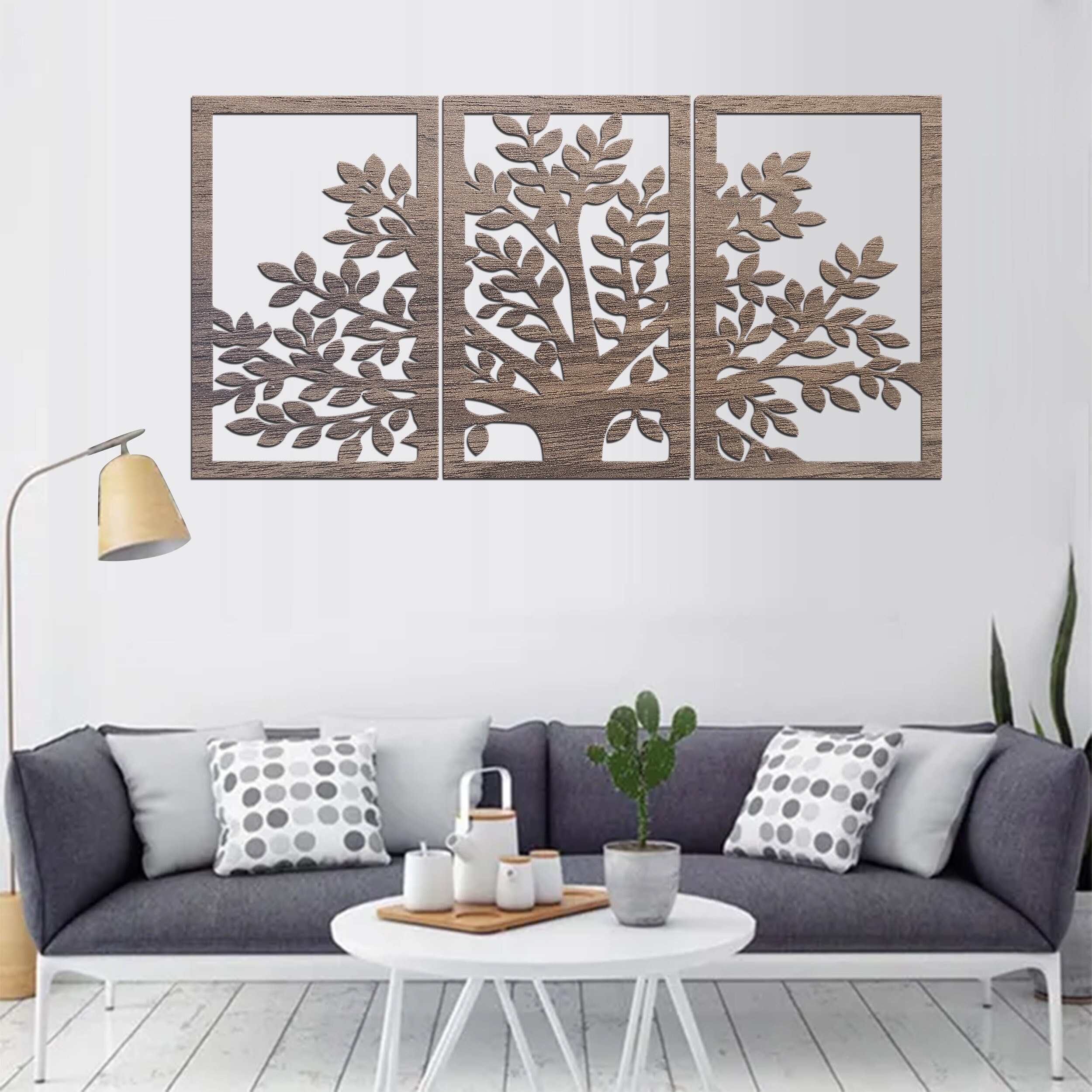 Wood Wall Art Tree, Large 3 Panel Set Modern Living Room Decor Tree of ...