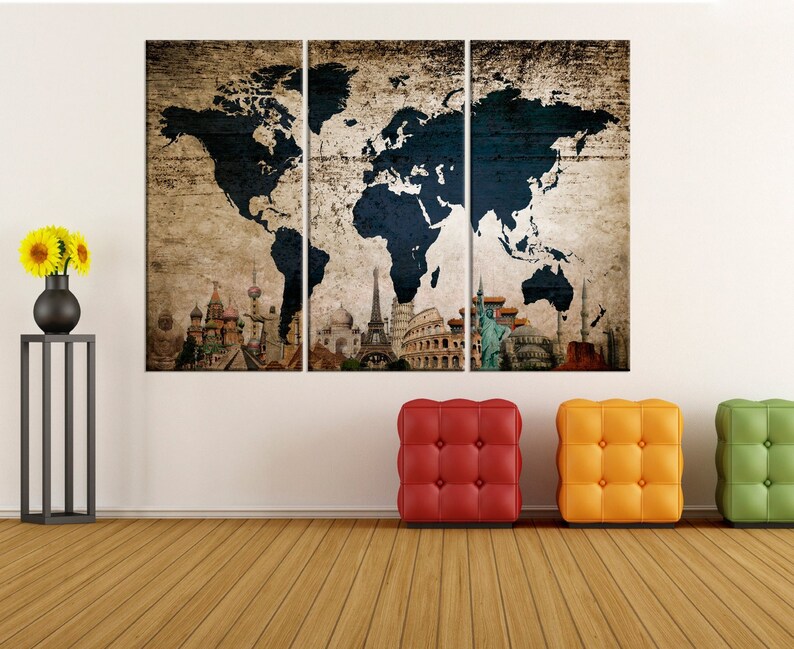 Large Wall Art for Living Room Textured World Map Canvas Art - Etsy