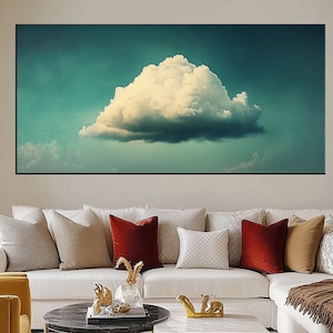 Wolkengebilde: Verträumter blauer Himmel und flauschige weiße Wolke Kunstdruck auf Leinwand für Ruhe und Entspannung in Wohn- und Bürodekor md229