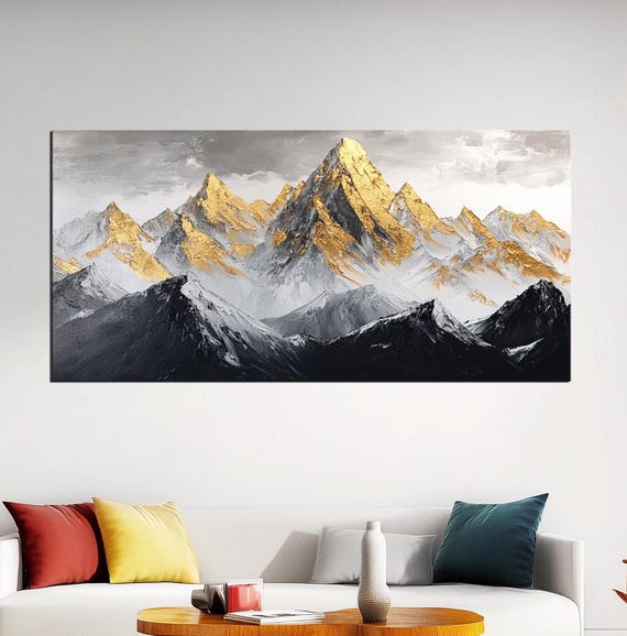 inscape studio × ART JUNKIE 黄金の50cmクマラ Gold and Gray Mountain Canvas | Abstract Large Wall Art | Textured