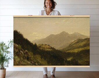 Serene Mountain Landscape Canvas Print | Rustic Nature Wall Hanging Tapestry | Oversized Wall Art for Home & Cabin Decor hn313