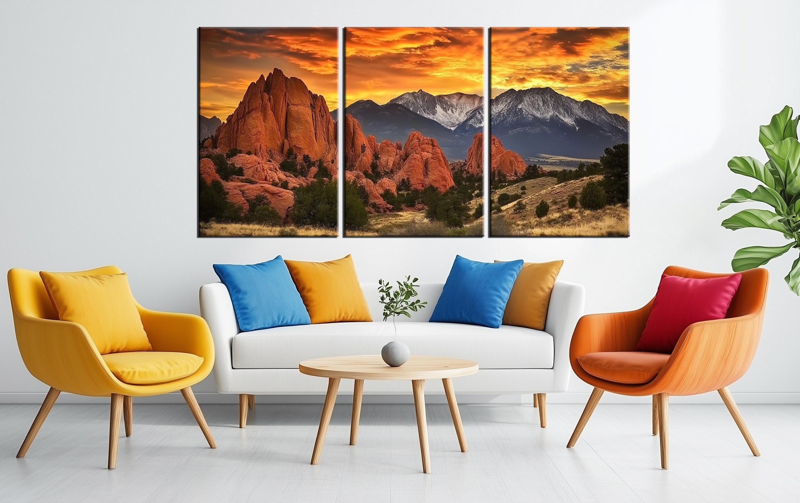 Majestic Mountain Sunset Canvas Print | Glowing Red Rocks With Snow ...