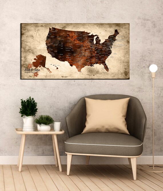 United States Map Canvas Print Wedding Guest Book Alternative Etsy