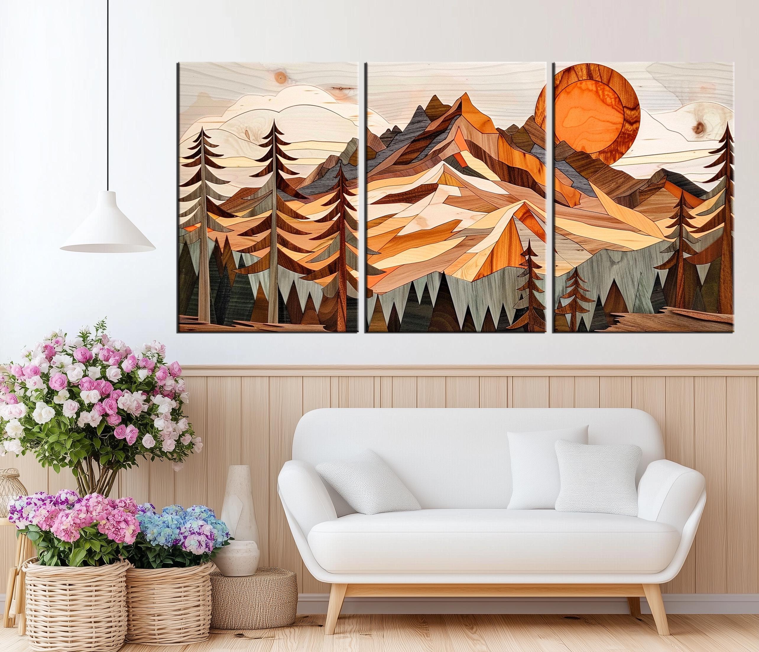 Wood Mountain Wall Art Canvas Print - Rustic Nature Landscape With ...