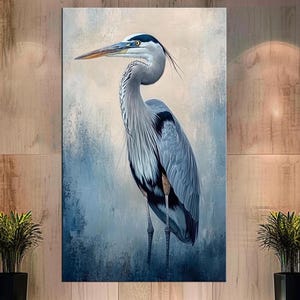 Elegant Heron Canvas Print | Large Blue Heron Wall Art | Nature Inspired Bird Artwork | Coastal Decor | Wildlife Home Accent m421