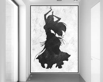 abstract women dancing art painting, original abstract painting on canvas, acrylic painting black and white, large abstract art,