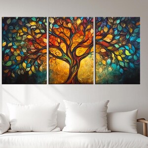 Vibrant Yggdrasil Tree of Life Canvas print | Multicolor Abstract Tree Painting | Mystical Wall art Spiritual  for Living Room md319