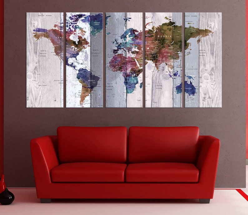 Push Pin world map wall art canvas print world travel map | Etsy