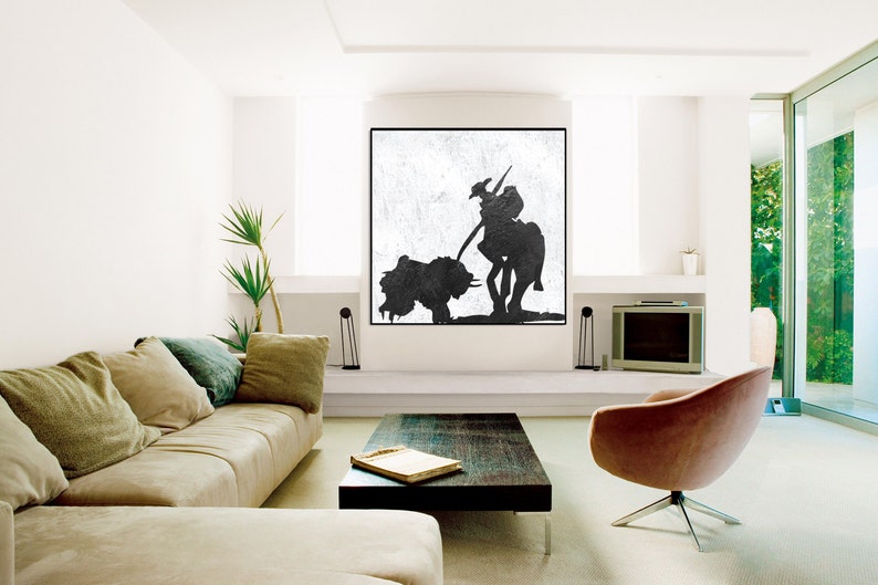 Large acrylic Painting, cowboy Contemporary Wall Art, Original Painting, Canvas Painting, Abstract Canvas Art, Black and White wall art image 2