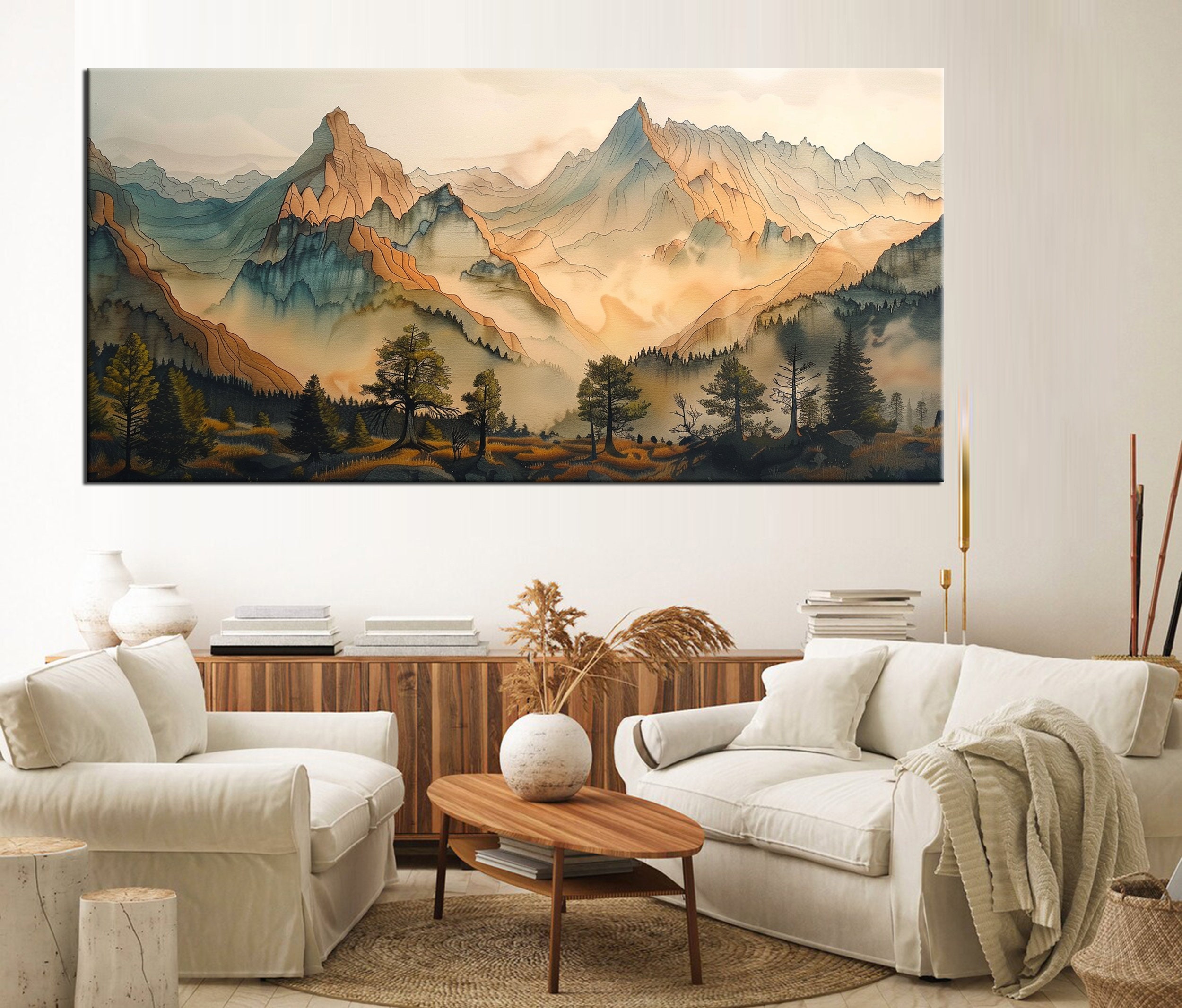 絵画 Mountain Landscape Mountain Landscape Oversized Canvas Print | Serene Nature Wall Art