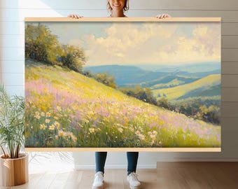 Sunlit Meadow Tapestry Wall Hanging | Vibrant Wildflower Field Art | Large Nature-Inspired Decor | Scenic Landscape Tapestry Print h109