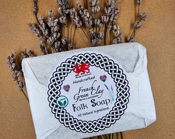 Olive Oil Soap, Castile Solid Natural Soap Bar with French Green Clay & Lavender