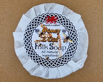 Soap Bar, Pure Raw Welsh Honey, Coloilal Oats and Rose Geranium, Moisturising, Exfoliating, Luxurious