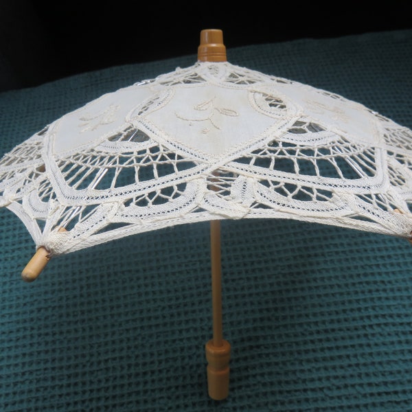 Old Ecru Embroidered Miniature Umbrella, France