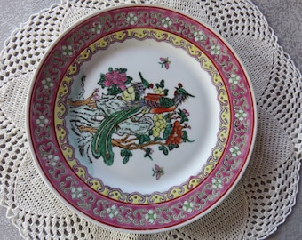 Porcelain Plate from China (CANTON), Hand Painted Decor, Vintage, Rich Pink Home Decor