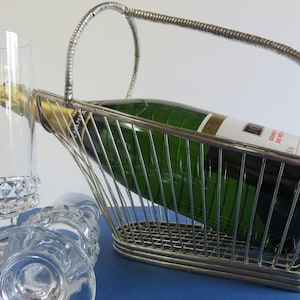 Bottle Holder in Silver Appliqué, Vintage, French, Wine Cellar, Retro Bottle Server, Tableware, Deco, Gift