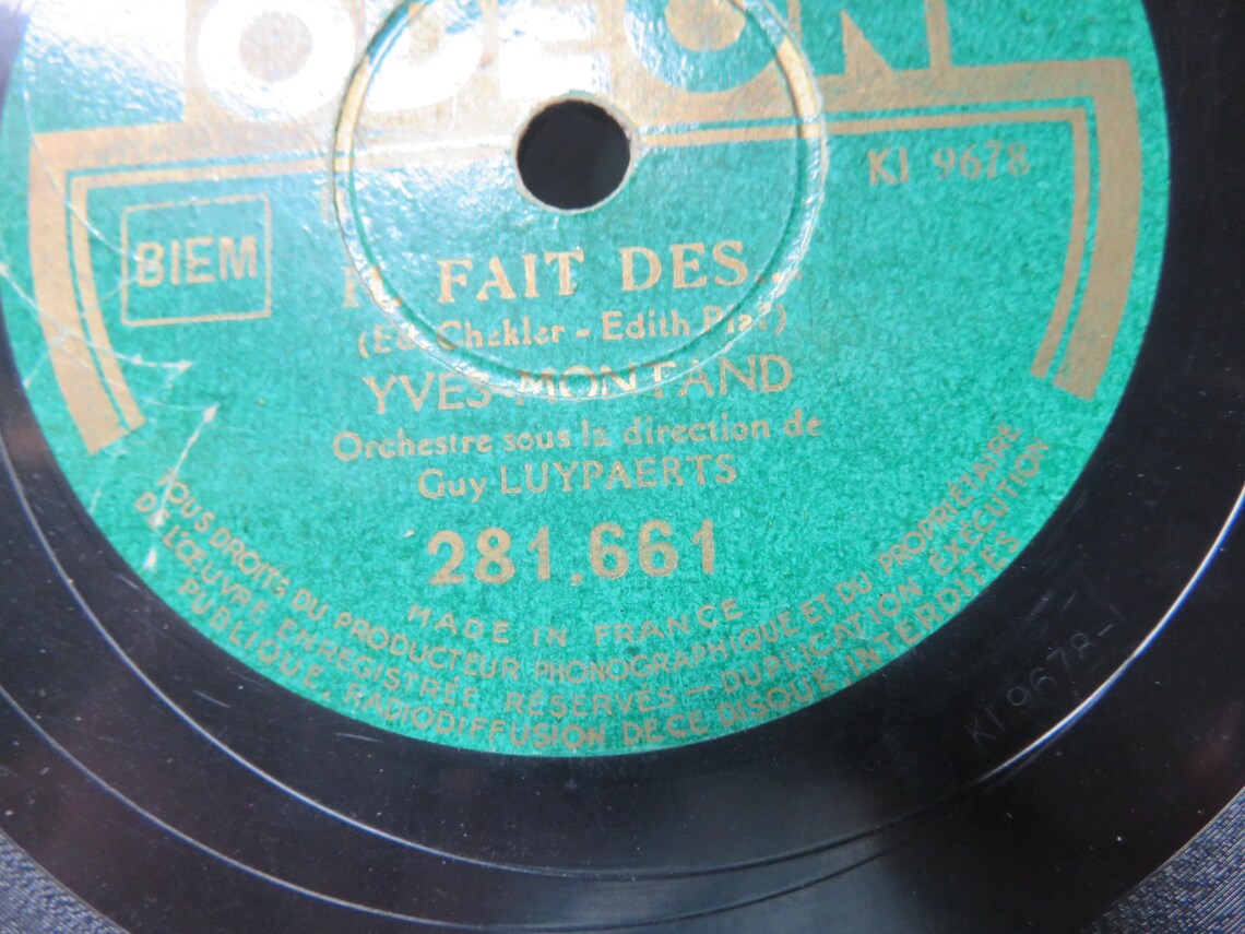 Disque Vinyle Ancien, Disque Phonographe Odéon 281.661, 78T., France 1945 ,Yves Montand, foto 3 di 5