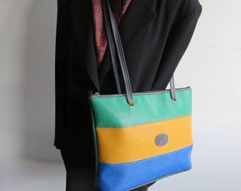 Multi Colors Bag, Leather and Faux Leather, Vintage Shoulder Bag