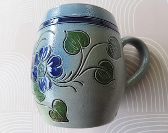 Stoneware mug, Betschdorf, Alsace, Signed Fortuné Schmitter, France, 1980s