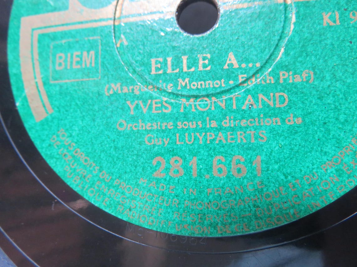 Disque Vinyle Ancien, Disque Phonographe Odéon 281.661, 78T., France 1945 ,Yves Montand, foto 4 di 5