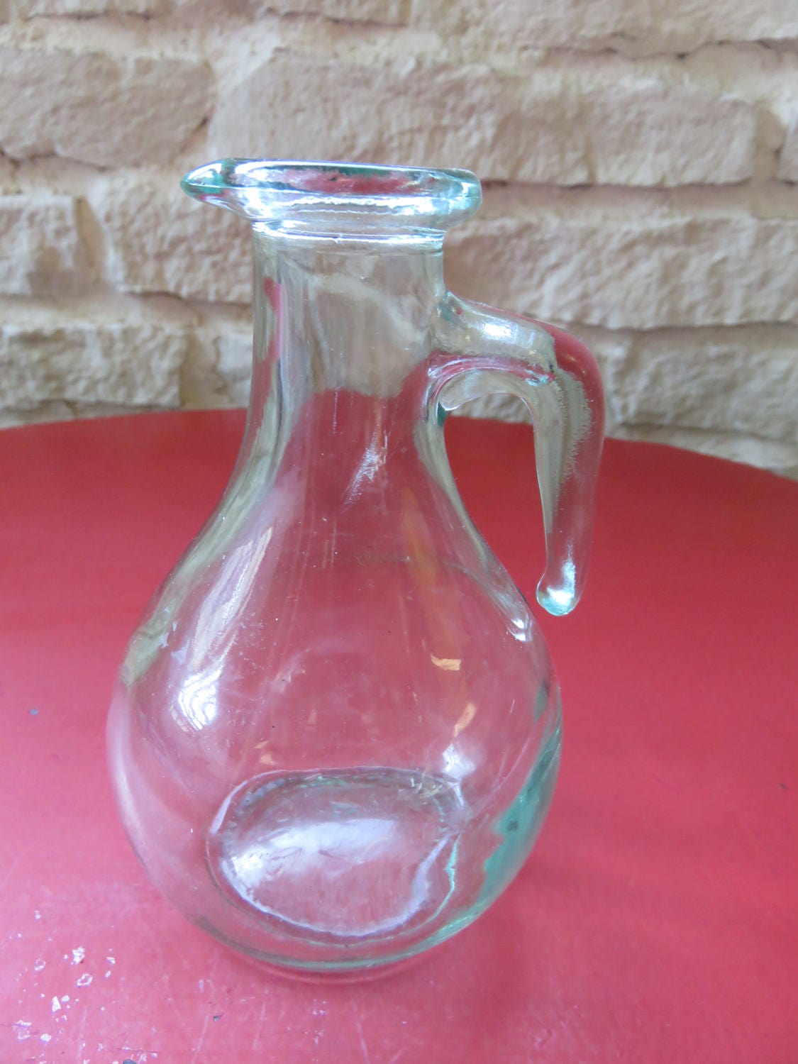 Petite Carafe Vintage , Années 60 Bistrot France Verre Aux Reflets Bleutés