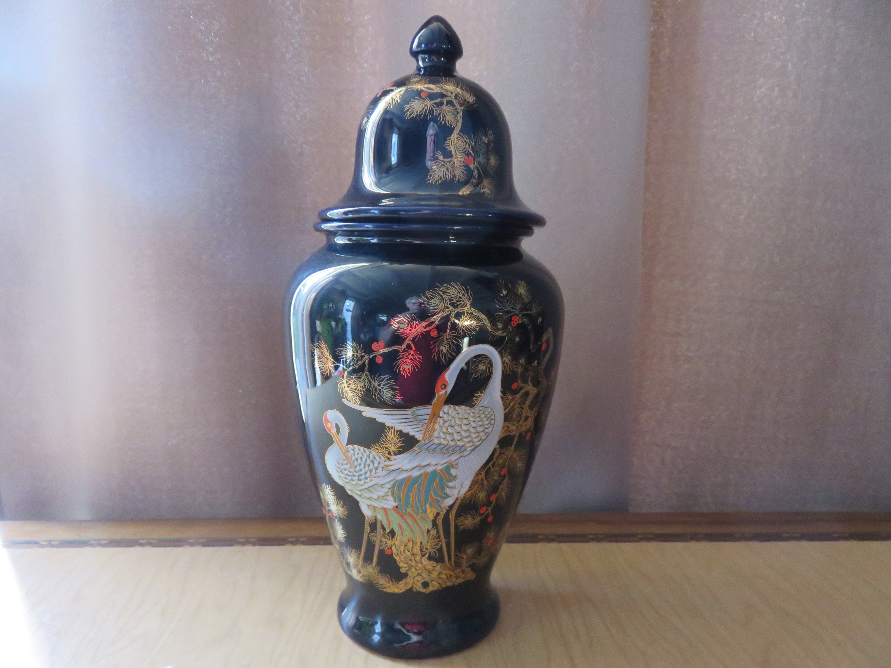 superbe vase noir à motif chinois, décor exclusif, sélection qualité, made in italy