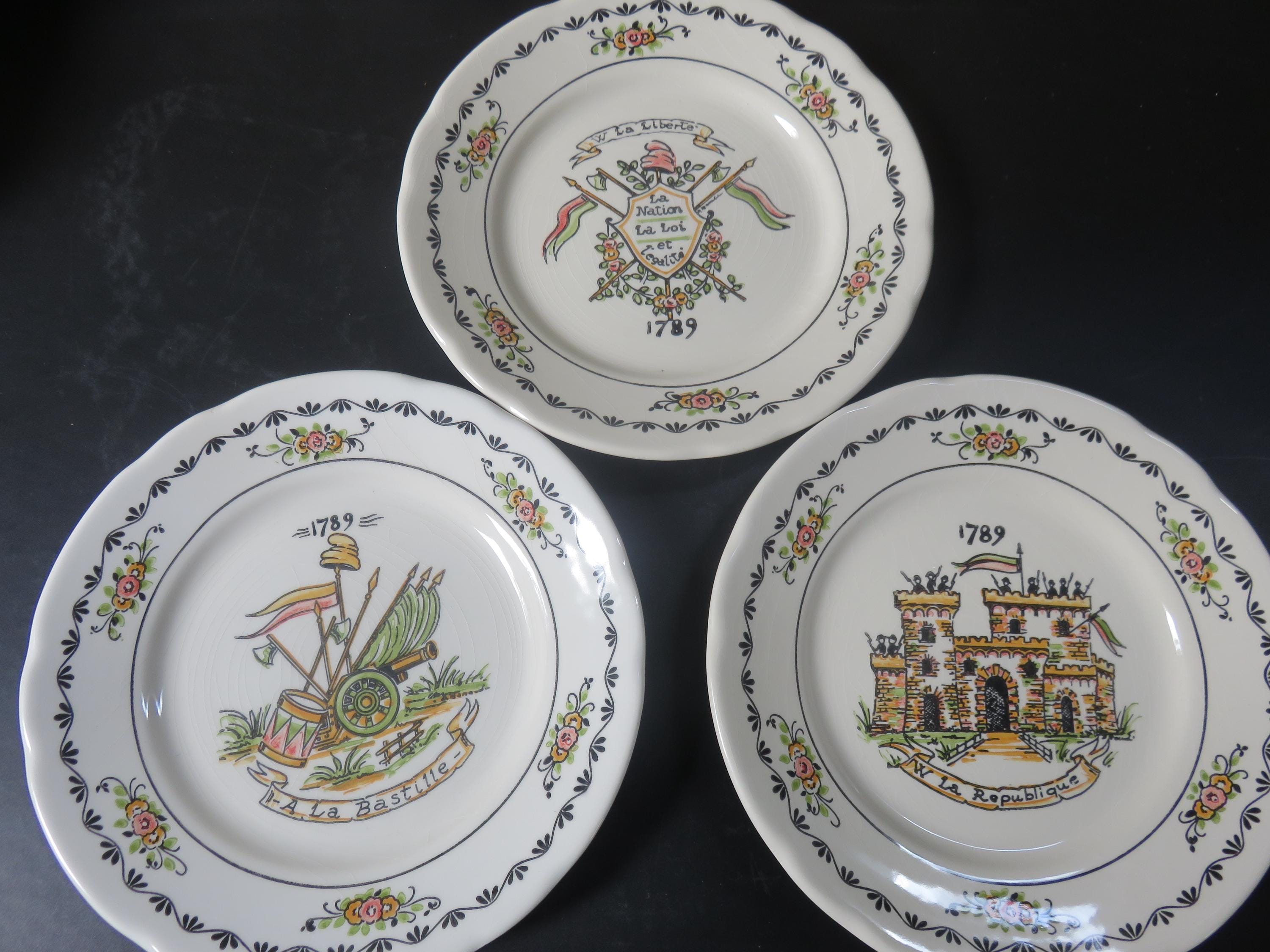 Set of Three Earthenware Plates, For the Bicentenary of 1789, England 1989