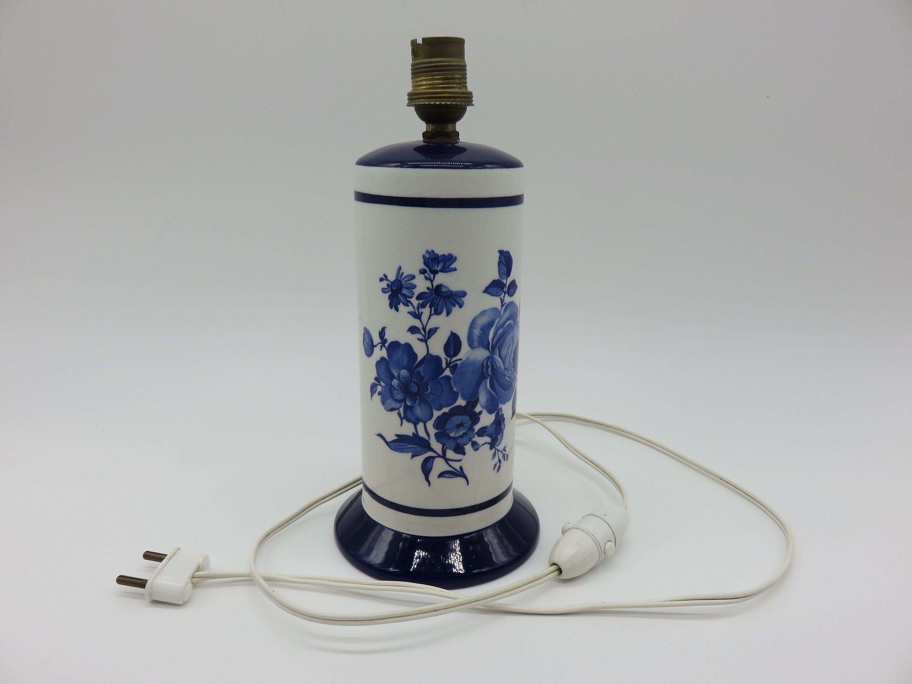 Lampe à Poser , Lampe en Céramique Motifs Floraux Tons Bleus Années 60' Italie Idée de Cadeau Décor 