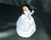 Sandizell Porcelain Figurine Lady in Lace White Dress with Pink Lace trim
