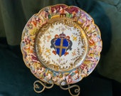 Potschappel Dresden 3D Art Porcelain Blue Shield Family Crest Plate ca. 1890s