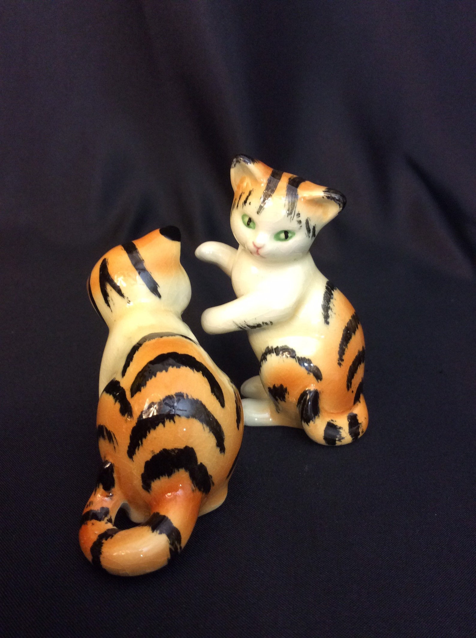 Goebel Striped Tiger Cat Figurines pair Green Eyes Made in Etsy