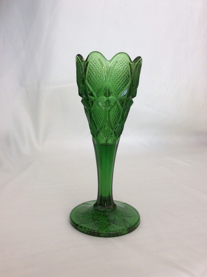 EAPG Emerald Green Flute Vase With Gold Scalloped Rim Ca. Etsy